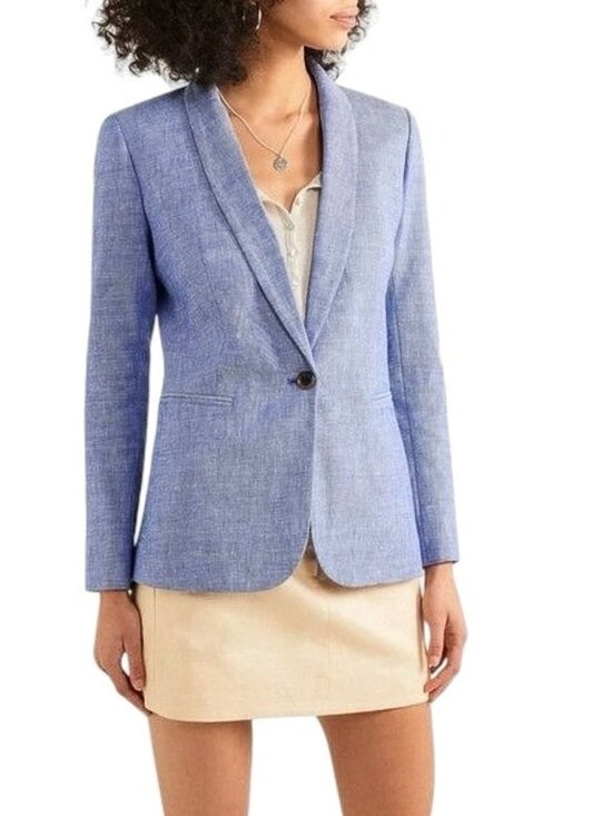 J. Crew Jackets & Blazers - J.Crew Parke Light Chambray Blue Linen Shawl Collar Blazer Sz 12T